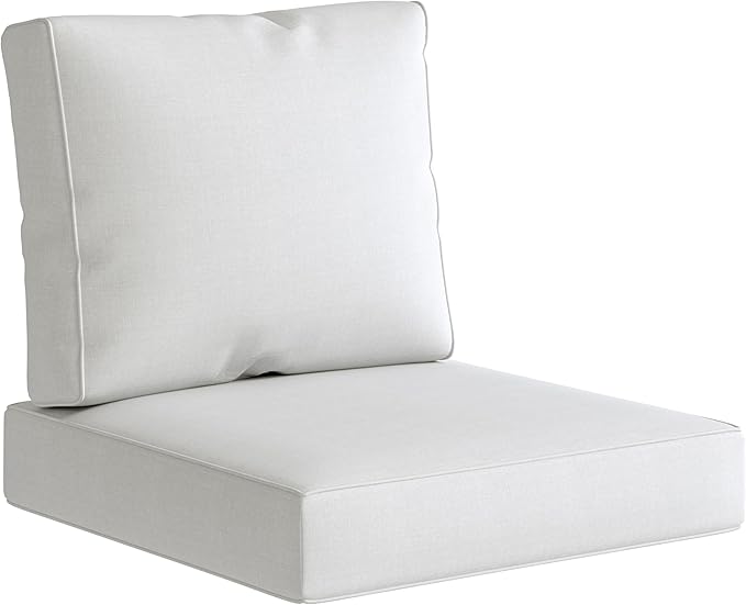 UIXE 24.5" Deep Seat Outdoor Cushion Set with Back Pads, Patio Furniture Cushions, Sectional Sofa Bistro Chair Cushion - White, Set of 4