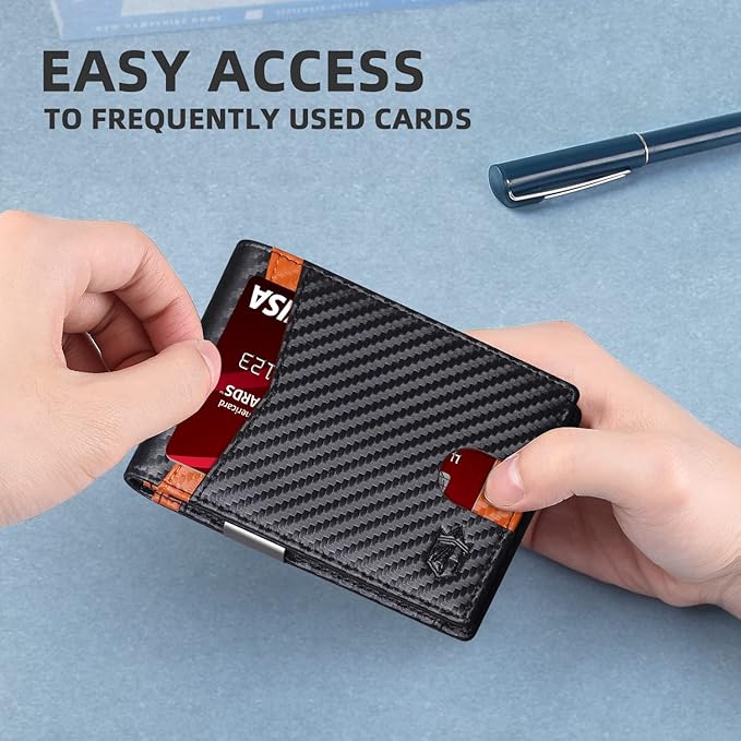 Zitahli Slim Wallet for Men Gifts 12 Card Slots ID Window With Money Clip Minimalist RFID Front Pocket Bifold Leather Small Thin Gift Box Dad Birthday Christmas Regalos Hombres