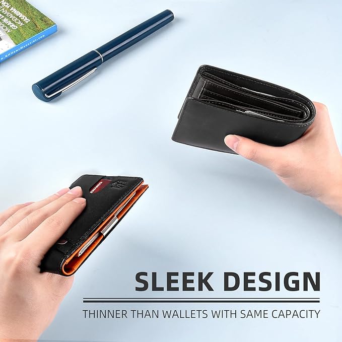 Zitahli Slim Wallet for Men Gifts 12 Card Slots ID Window With Money Clip Minimalist RFID Front Pocket Bifold Leather Small Thin Gift Box Dad Birthday Christmas Regalos Hombres