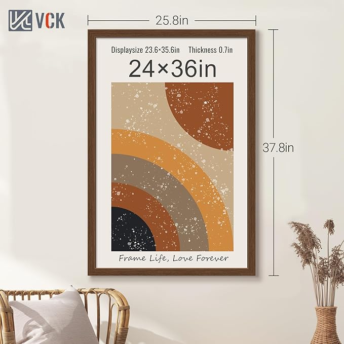 VCK 24x36 Poster Frame 5 Pack, Brown Wood Picture Frame, Exclusive Wood Grain, Wall Hanging