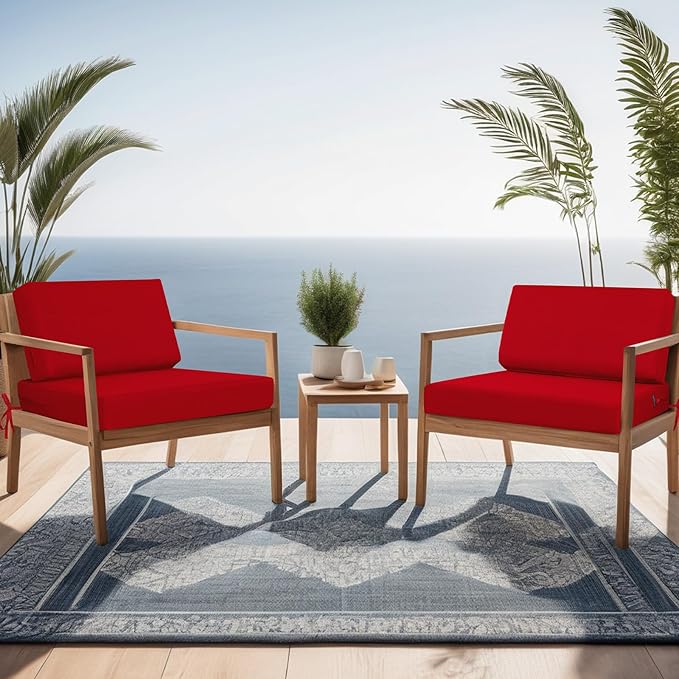 idee-home Outdoor Cushions for Patio Furniture, Outdoor Seat Cushion, Waterproof Couch Hampton Bay Deep Seat Replacement Chair Cushions for Garden Lawn Backyard Deck, 26.5 x 26.5 Red