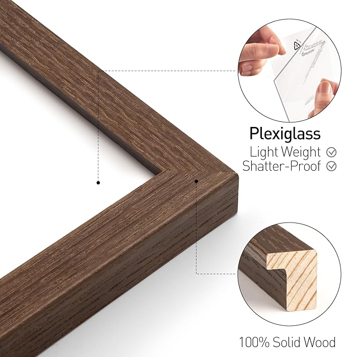 Yaetm 20x28 Picture Frame - Brown Walnut, Solid Wood 20x28 Poster Frame for Picture & Art Print, Lightweight, Horizontal and Vertical Wall Hanging for Photo Gallery (3 Pack, Walnut)