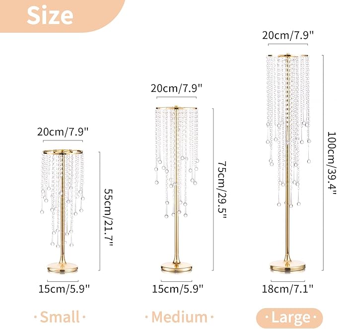 NUPTIO Gold Vases for Centerpieces Wedding - 10 Pcs 39.4in Tall Vase Chandelier Centerpiece for Tables - Flower Stand Bulk for Weddings