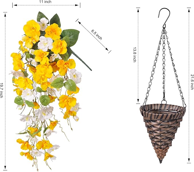 Ivydale Artificial Fake Fall Hanging Flowers Plants Basket for Outdoor Decoration, Fake Hibiscus Vines UV Resistance Look Real Silk Flowers for Home Patio Porch Balcony Garden Yard Wedding, Mix