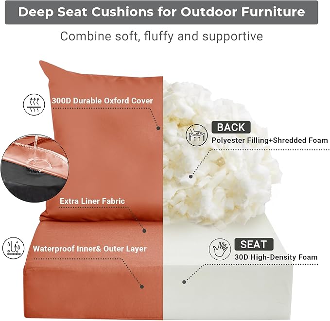 Outdoor Cushions for Patio Furniture,Outdoor Seat Cushion Set 24 x 24 x 5.75 Inch,Waterproof & Fade Resistant Outdoor Chair Cushions,Deep Patio Chair Cushion with Removable Cover,Spice