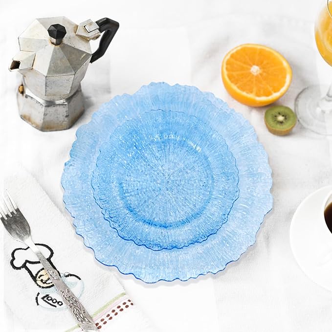 U-QE 60PCS Clear Blue Plates - Blue Plastic Plates Disposable&Reusable - Heavy Duty Plastic Plates for Party&Wedding Including 30 Dinner Plates 10.25" & 30 Appetizer Plates 7"