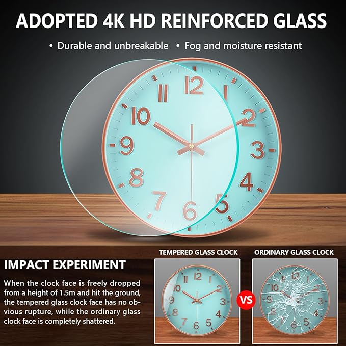 Modern Wall Clock, 10 Inch Digital Wall Clocks Battery Operated, Round Non Ticking Silent Analog Clock for Bedroom Living Room Kitchen Office Gym Classroom Decor, Blue Battery Clock