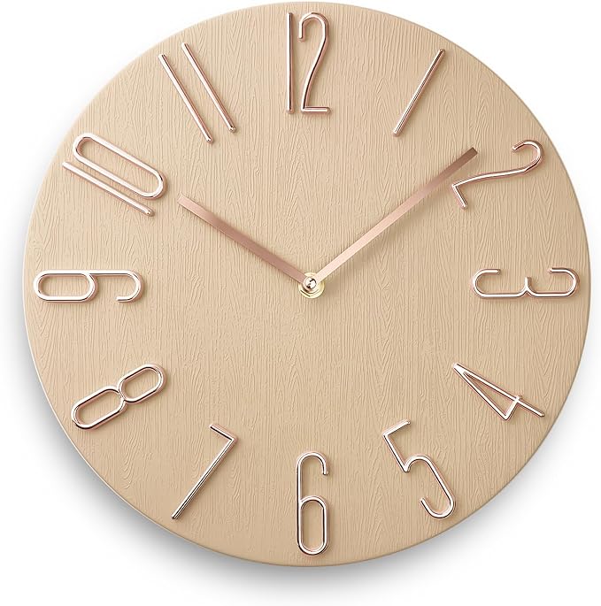 Faupugh 12 inch Silent Wall Clock, Battery Powered Wall Clock Decoration Clock, Suitable for Home, Office, School, Kitchen, Bedroom, Living Room (Beige)