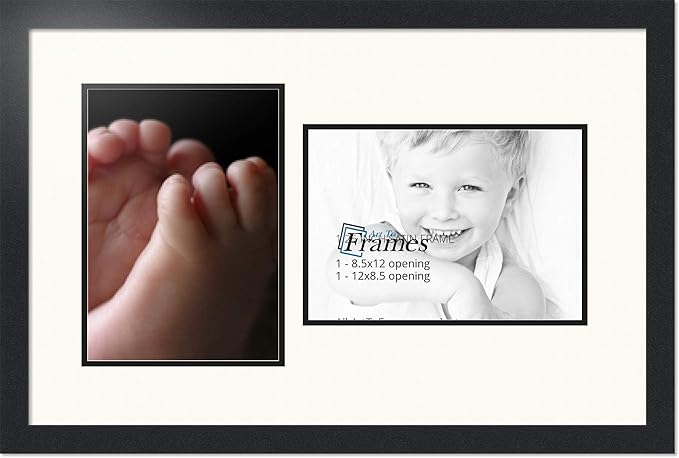 ArtToFrames Collage Photo Frame Double Mat with 2 - 8.5x12 Openings and Satin Black Frame