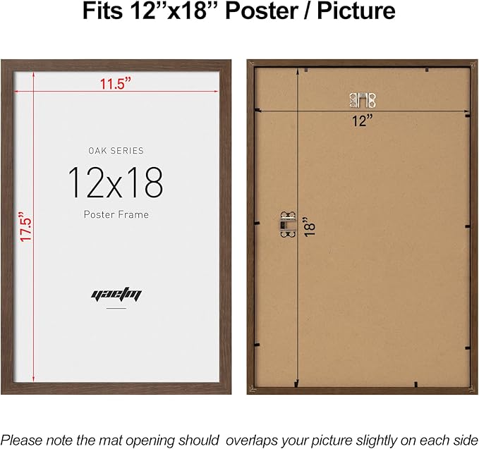 Yaetm 12x18 Frame - Brown Walnut, Solid Wood 12 x 18 Poster Frame for Picture & Art Print, Lightweight, Horizontal and Vertical Wall Hanging for Photo Gallery (3 Pack, Walnut)