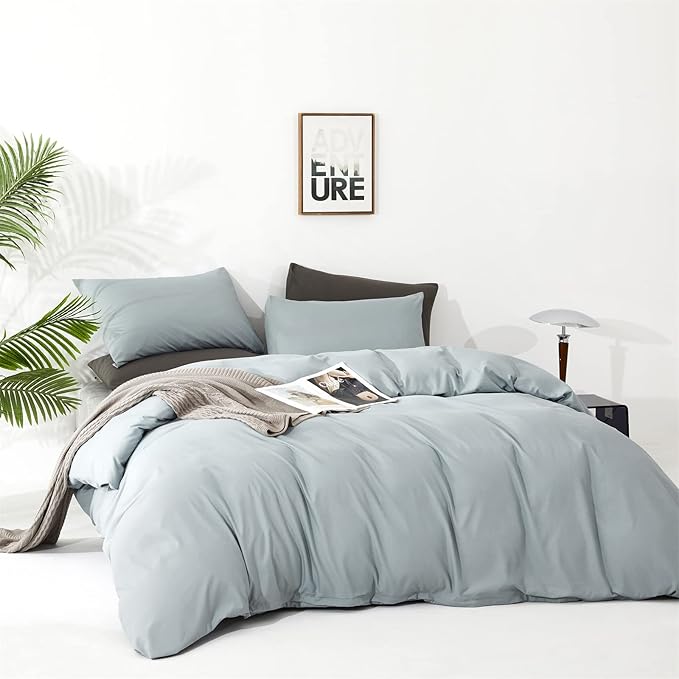 Pureant Haze Blue Comforter Sets Twin Solid Light Dusty Blue Bedding Comforters Cotton Women Men Plain Light Blue Bed Quilts Modern Light Greyish Blue Blankets Comforters Soft Health Lake Blue Bed