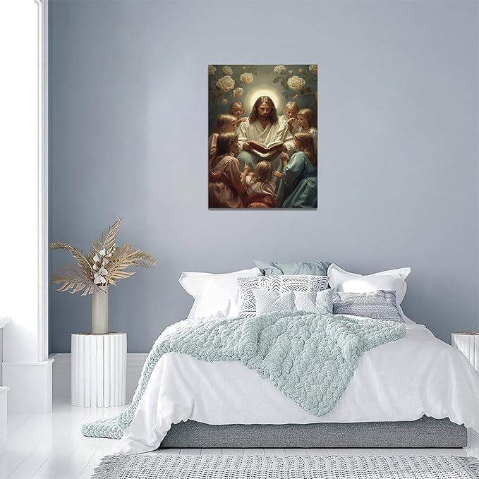 Christian Wall Art Print, Religious Scripture Biblical Decor, Faith-Based Inspirational Landscape with Cross, Digital Printed Canvas Poster for Church, Home Chapel, Prayer Room Decor