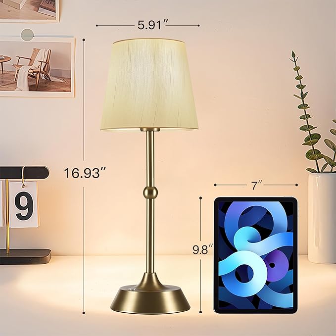 Cordless Cold Table Lamp,LED Portable Dimmable Desk Lamp,6000mA Battery Powered Table Lamp,Touch Control Fabric Table Light for Dining Room,Bedroom,Bar,Camping,Balcony .(LED Bulb Included)