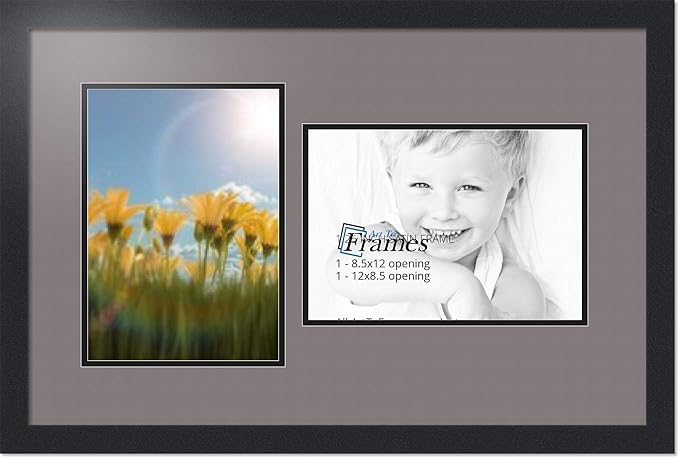 ArtToFrames Collage Photo Frame Double Mat with 2 - 8.5x12 Openings and Satin Black Frame