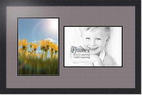 ArtToFrames Collage Photo Frame Double Mat with 2 - 8.5x12 Openings and Satin Black Frame