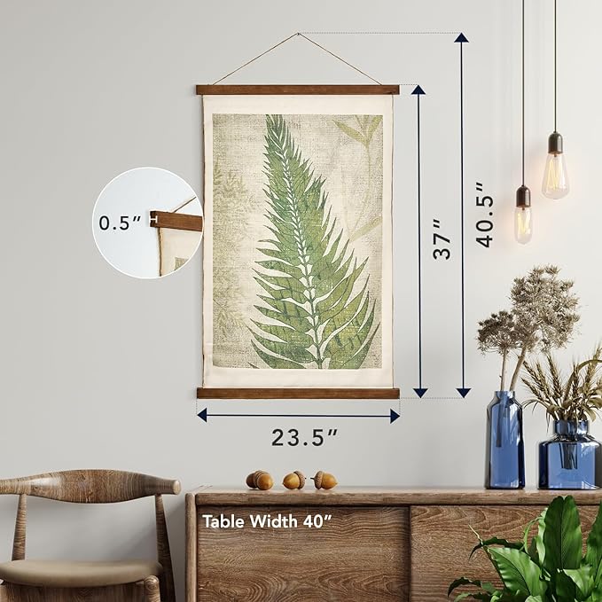 American Art Decor Fern Leaf Wall Scroll Tapestry with Rope