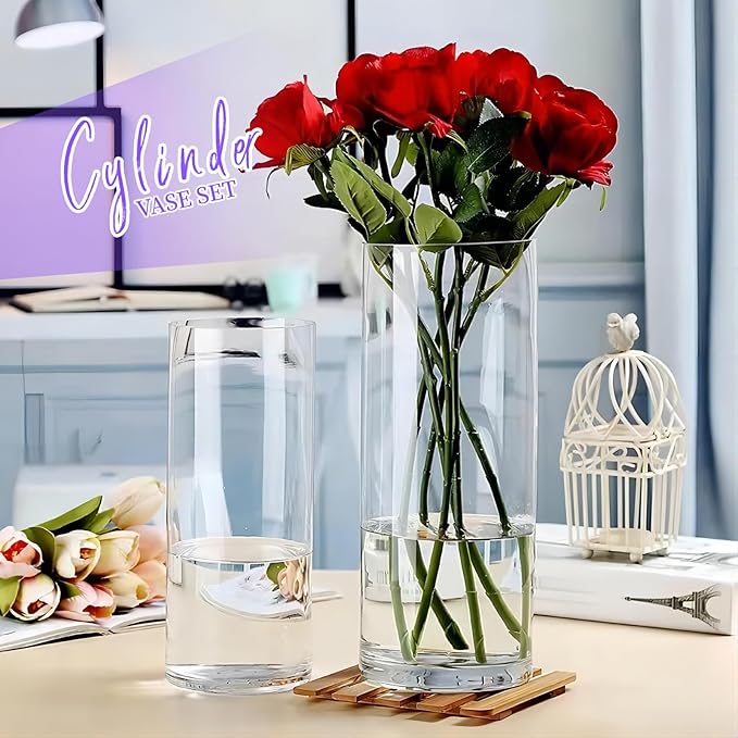 15 Pack Glass Cylinder Vases 10 Inch Tall Clear Flower Vase Bulk Glass Vases Hurricane Floating Candle Holder for Table Centerpiece Party Wedding Home Decor