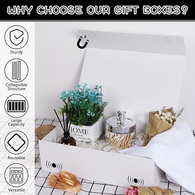 RayofSun White Gift Box,13.8" x 9" x 4.3" Large Groomsmen Proposal Box with Magnetic Closure Lid and Ribbon for Anniversary Wedding Birthday Graduation Festivals (3 Pack)
