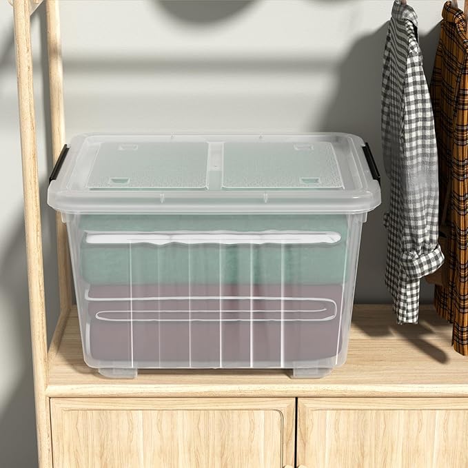 4-Pack 30 L Plastic Storage Box, Large Storage Bin with Wheels