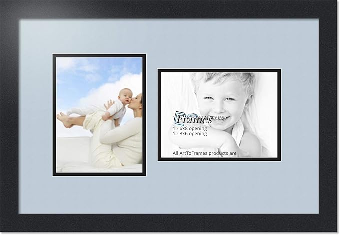 ArtToFrames Collage Photo Frame Double Mat with 2 - 6x8 Openings and Satin Black Frame