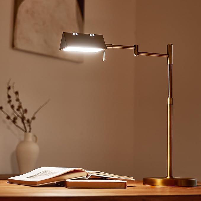 VONLUCE LED Desk Lamp, Adjustable Industrial Style Metal Table Lamp, Dimmable Reading Lamp for Living Room Bedroom Office, Antique Gold