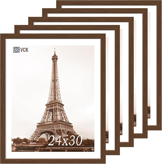VCK 24x30 Poster Frame 5 Pack, Brown Wood Picture Frame with Exclusive Wood Grain, Wall Hanging
