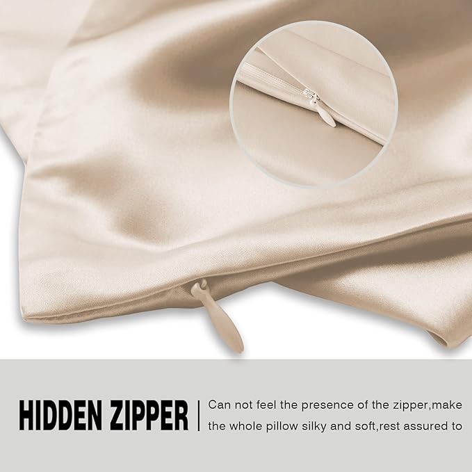 Silk Body Pillowcase Mulberry Silk Pillow Cases with Zipper Soft Breathable Smooth Cooling 20x54 inches Pillowcase for Sleep (Champagne,20"X 54",1Pcs)