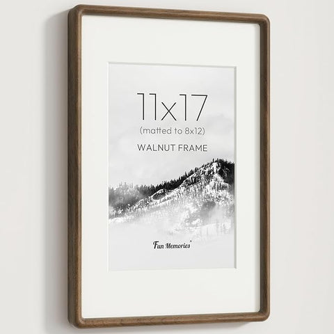 11x17 Picture Frame, Solid Walnut Wood Frame with Real Glass, Hard Wood 11 by 17 Photo Frame for Wall & Tabletop Display, 11x17 Picture Frame Matted to 8x12, Natural Walnut Color