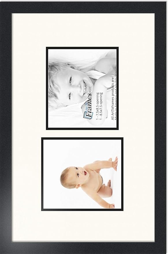 ArtToFrames Double-Multimat-108-824/89-FRBW26079 Collage Photo Frame Double Mat with 2 - 7.5x8.5 Openings and Satin Black Frame