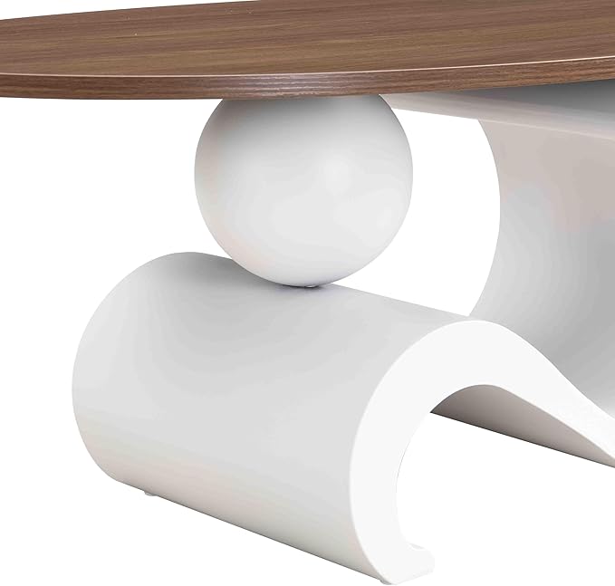 Marble Nesting Coffee Table Set of 2,Modern Oval Center Tea Table and Round Side Nightstand Set w/Wood Tabletop and Metal Frame for Living Room Accent Furniture