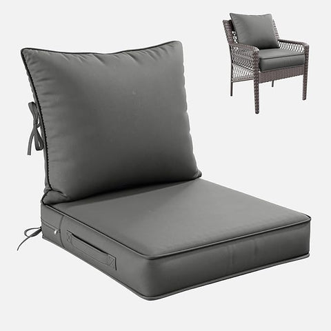 Premium Outdoor Seat Cushion Chair Cushions for Patio Furniture 22 L X 24 W X 4 H Waterproof & Fade Resistant Deep Seat and Backrest Cushion Set with Removable Covers for Chair, Sofa
