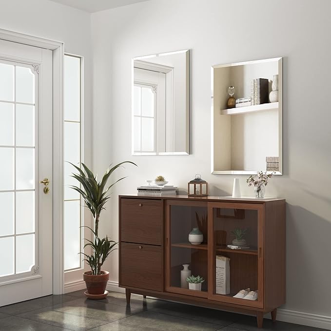 KOHROS Bathroom Mirror 36” x 24" Large Frameless Rectangle Bathroom Wall Mirror w/Polished Edge, Anti-Rust, Tempered Glass, Horizontally or Vertical Hanging (Silver)