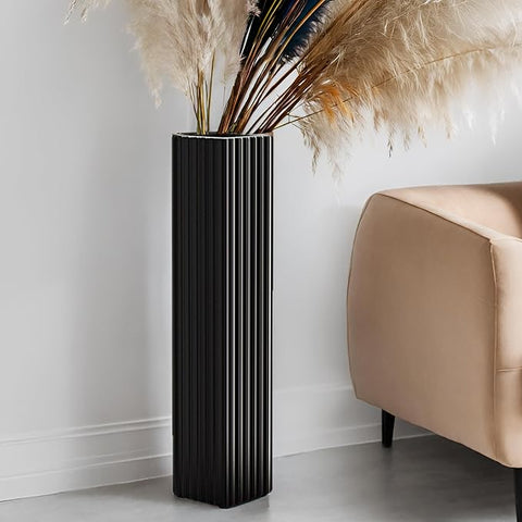27.5 Inch Tall Floor Vase, Modern Black Resin Vase for Living Room Decor, Waterproof Sturdy Design, Elegant Home Office Decoration
