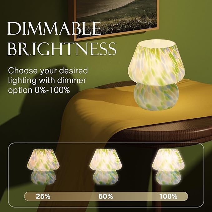 Mushroom Lamp Table Lamp for Bedroom,Small Desk Bedside Lamps for Living Room,Mushroom Decor Cute Mini Modern Mid Century Lamps for Night Stands,Aesthetic Home Living Room Decor(Green)