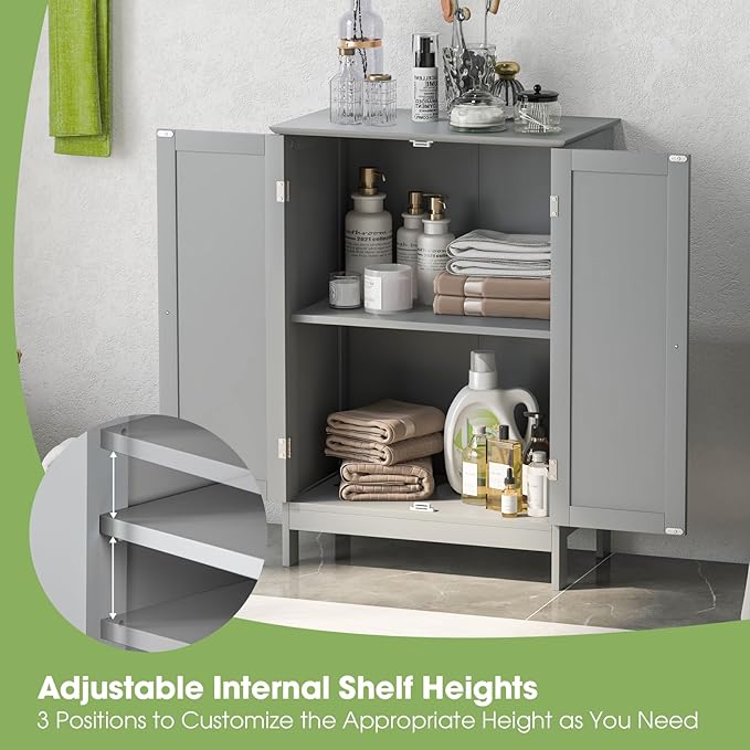 GLACER Bathroom Floor Cabinet, Wooden Storage Cabinet with Double Doors, Suitable for Bathroom, Living Room, Entryway, 23.5 x 14 x 34 inches (Grey)