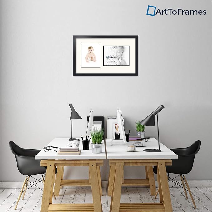 ArtToFrames Collage Photo Frame Double Mat with 1 - 8.5x11, 8x10 Openings and Satin Black Frame