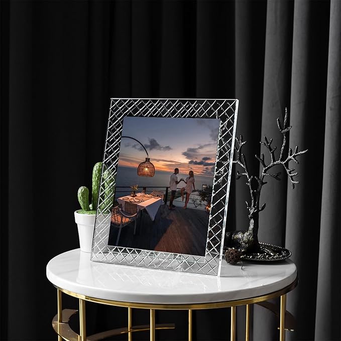 8''x 10'' Crystal Picture Frame for Wedding, Elegant Glass Photo Frame for Home & Office Decor, Decorative Design for Tabletop Display, Includes Luxury Gift Box (8x10inch)