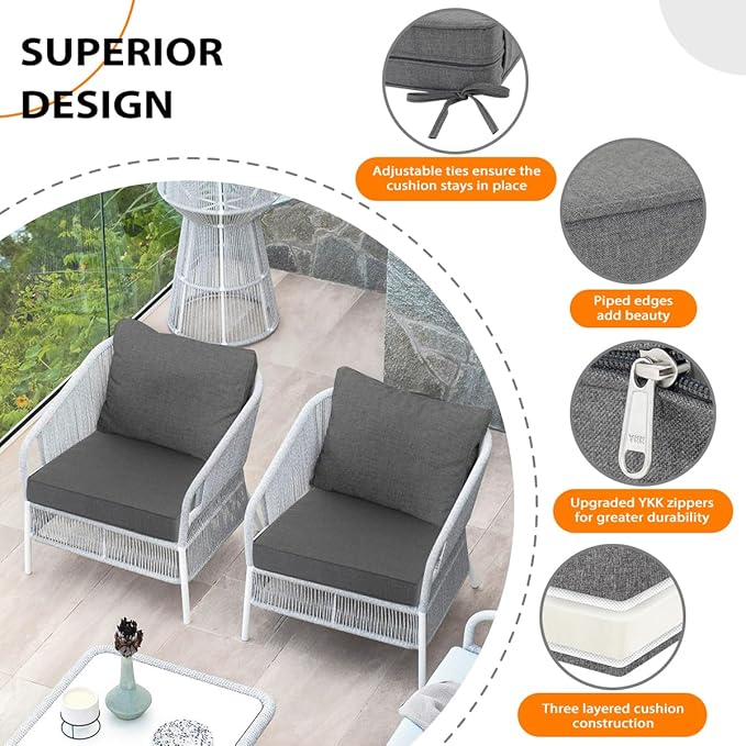 Sundale Outdoor Sunbrella Deep Seat Cushions, Patio Acrylic Sectional Sofa Couches Cushion and Pillow, Water-Resistant Furniture Replacement Cushions, 23 x 26 x 4 inches - Cast Slate