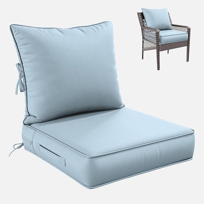 Premium Outdoor Seat Cushion Chair Cushions for Patio Furniture 24 L X 24 W X 5 H Waterproof & Fade Resistant Deep Seat and Backrest Cushion Set with Removable Covers for Chair, Sofa
