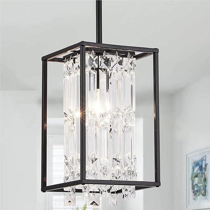 Modern Black Crystal Pendant Light Kitchen Island Dining Room entryway Haning Light Fixture