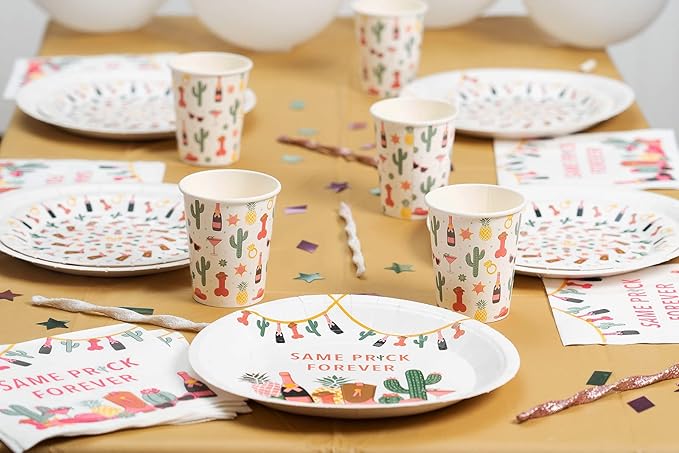 Bachelorette "Same Prick Forever" Tableware Pack: Disposable Paper Plates, Napkins and Cups Set for 20