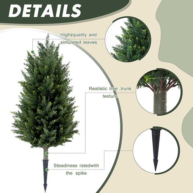 3FT Artificial Cedar Topiary Trees with Ground Spike, UV Resistant Fake Cypress Bushes Artificial Shrubs 2 Pack Faux Cypress Plants for Outdoor Indoor Front Porch Garden
