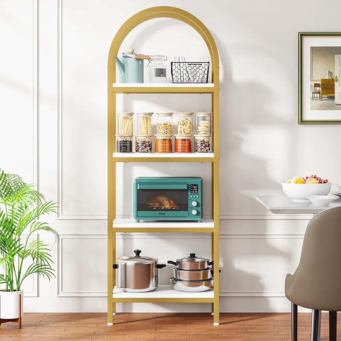 Tribesigns 4-Tier Open Bookshelf, 70.8" Modern Wood Bookcase Storage Shelves with Metal Frame, Freestanding Display Rack Tall Shelving Unit for Office, Bedroom, Living Room (White & Gold, 1PC)