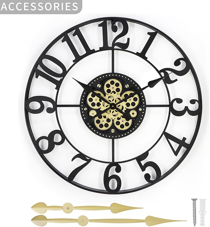 29 Inch Large Wall Clocks for Living Room Decor with Moving Gears,Large Wall Clock Industrial Steampunk,Oversized Metal Analog Wall Clocks for Farmhouse Home Battery Operated