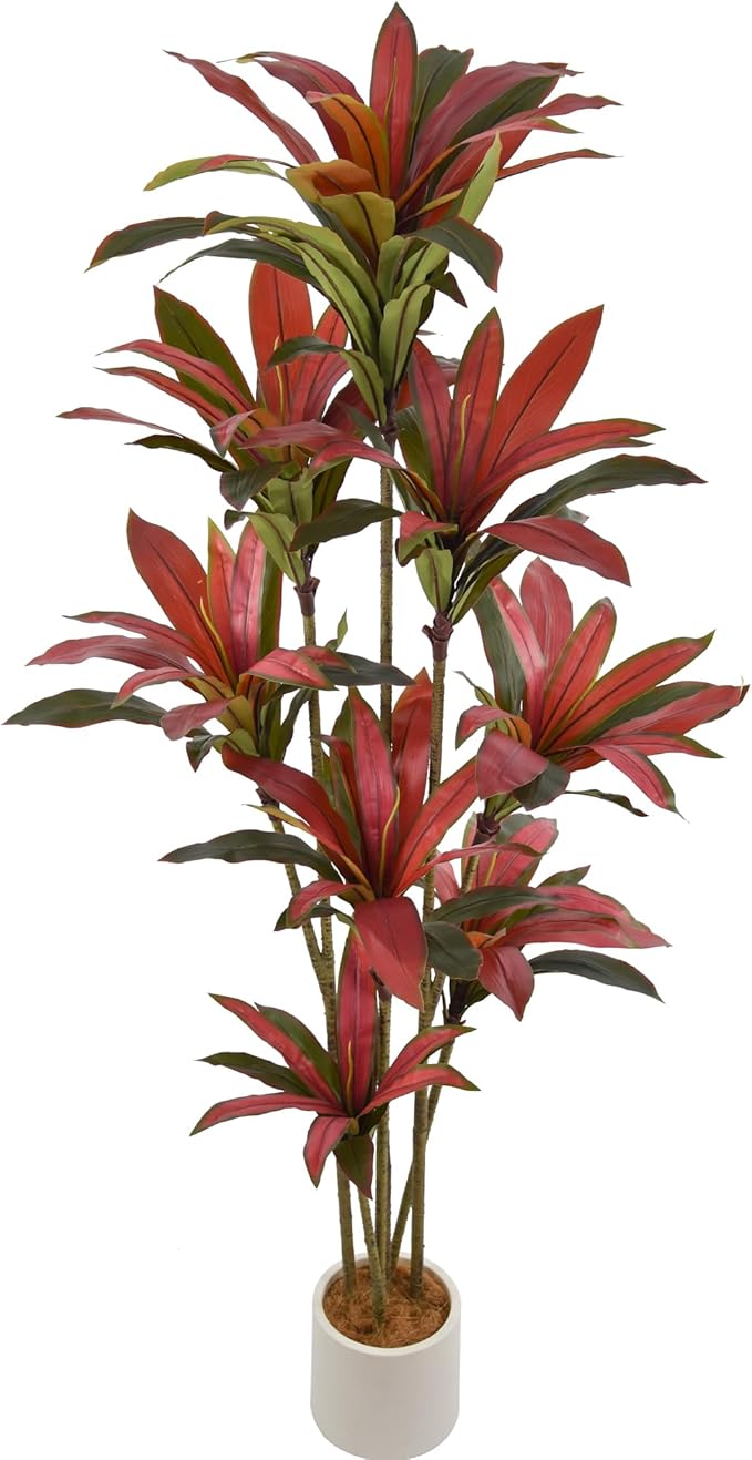 Artificial Dracaena Tree 7ft(84in) Tall Large Faux Silk Plants with Realistic Trunks and Red Leaves, Fake Floor Potted Artificial Plants for Home Office Indoor Decor (7feet,1Pack)