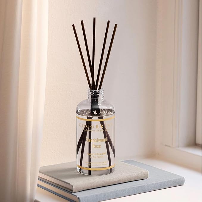 COCORRÍNA Refill - Sandalwood Rose 6.7 Fl.oz Reed Diffuser Refill with 8 Sticks