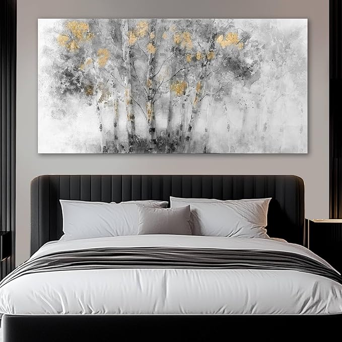 SDYA Tree Large Art Print Grey and Gold Wall Hangings Decor 24"x48" Poster for Bedroom Pictures for Kitchen Neutral Hanging Art