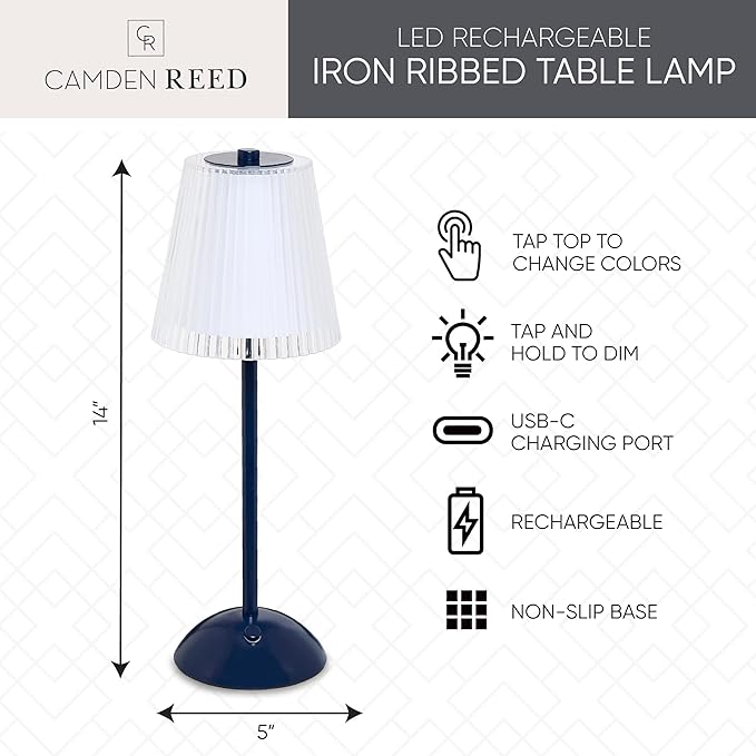 Camden Reed Table Lamp, Desk lamp, 3 Different Lighting Modes, Modern Minimal Design for Dinner/Coffee Table/Restaurant/Bedroom, Classic Navy