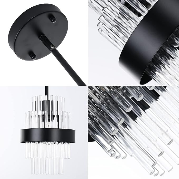 Pendant Light Fixtures, 7inch Modern Glass Pendant Lighting, Black Kitchen Island Lights, Height Adjustable Pendant Lighting (Matte Black, 2 Pack)