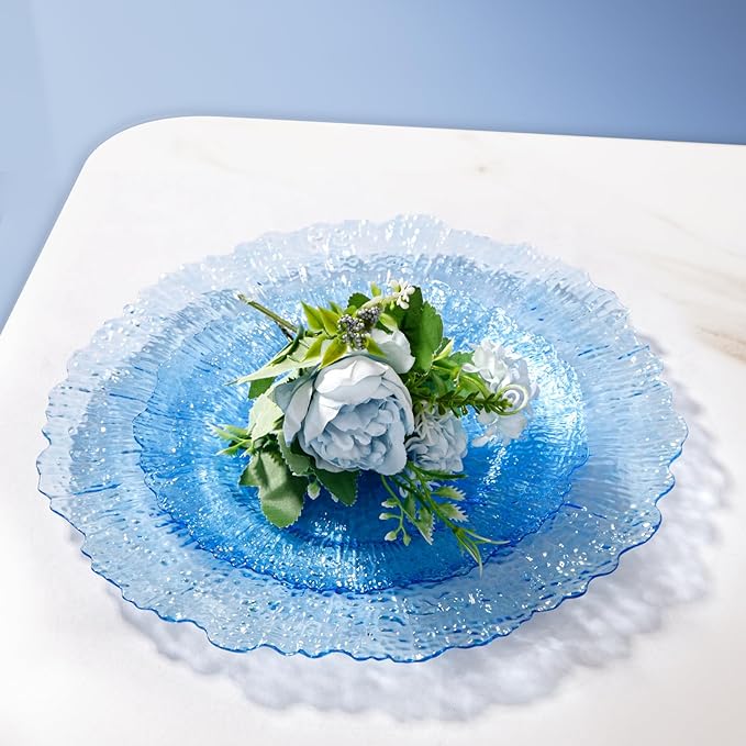 U-QE 60PCS Clear Blue Plates - Blue Plastic Plates Disposable&Reusable - Heavy Duty Plastic Plates for Party&Wedding Including 30 Dinner Plates 10.25" & 30 Appetizer Plates 7"